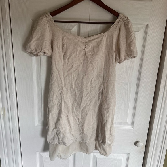 Japna Linen Blend Mini Dress Open Tie Back size Large Cottage Natural - Picture 1 of 7
